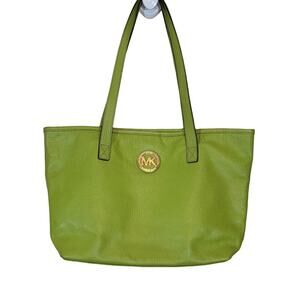 Michael Kors Jet Set Tote Bag Apple Green Leather Snap Closure Shopping Work